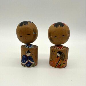 Vintage Kokeshi Dolls Japanese Hand Painted Wood Nodder Bobble Head Figurines